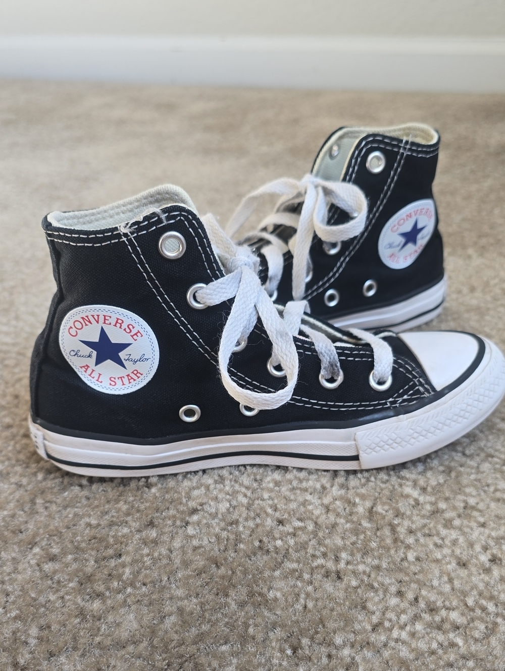 Kids Size 12 Converse Black & White High Top Sneakers
